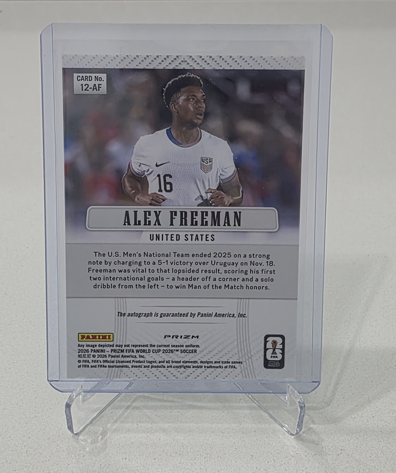 2026 Panini Prizm FIFA World Cup Alex Freeman Rookie Throwback Choice Prizm Auto view 2