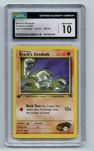 Brock's Geodude (1st Edition) graded CGC 10 for sale on eBay