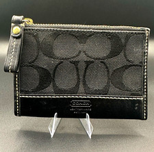 Coach Black Signature Logo Canvas Leather Zip Coin Pocket Women's Wallet