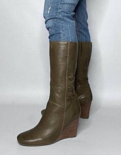 Women Ecco Boots Khaki Leather 38