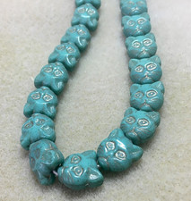 Czech Glass Cat Face Beads in Turquoise/Bronze - Strand of 25 pieces