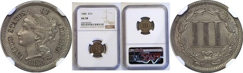 1888 3CN Nickel Three Cent NGC AU-58