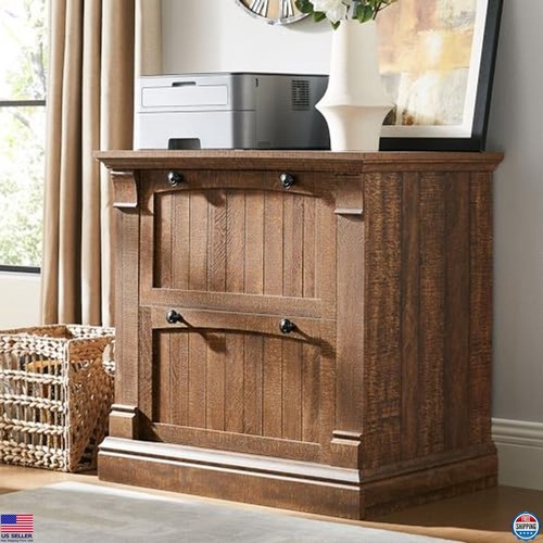 Bauernhaus Aktenschrank 2 Schubladen 30" seitlich Holz rustikal Aufbewahrungsschrank braun - Bild 1 von 5