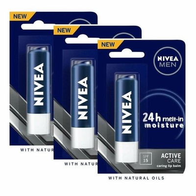 Nivea Men Active Care Lip Balm, 4g (Pack of 3) Free Shipping