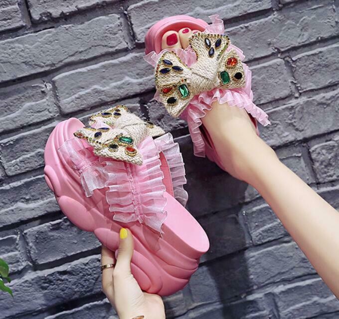 PANTOFOLA D’ORO Ciabatte donna estive con fiocco punta aperta plateau zeppa alta spiaggia casual