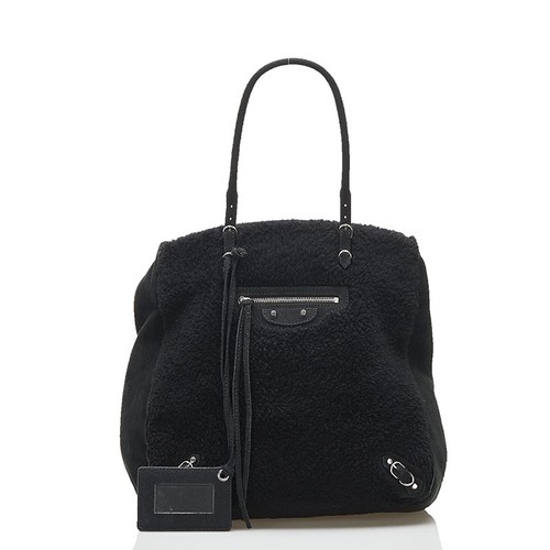 Balenciaga Mouton Leather Tote Bag Black Women Used Authentic