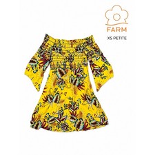 Farm Rio Bria Mini Dress XS Petite Yellow Floral Off Shoulder Anthropologie