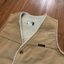 Wrangler Men's Vest Corduroy Sherpa Lined Tan Cowboy Button Vintage Size XL