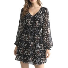 Show Me Your Mumu Rainey Mini Dress Black Geometric Tribal Print Long Sleeve M