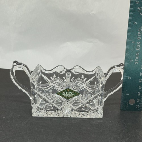 Decorative Shannon Crystal Divided Sugar Packet Dish 2.25" x 6.5" with Handles - Picture 2 of 6