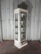 Vintage Rustic shabby Glass Display Cabinet Tall Narrow Vitrine Cupboard Unit