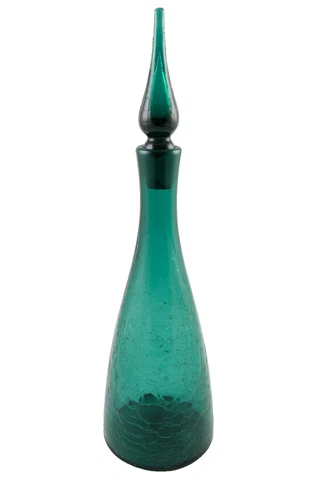 Blenko  16 1/2" Sea Green Crackle Glass Decanter 920 Winslow Andersen w/ Label