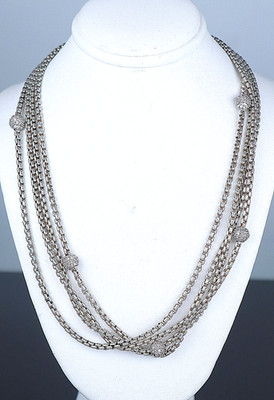 David Yurman 18k Yellow Gold Silver Pave Diamond Ball Station Box Chain Necklace