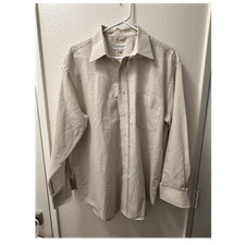 Y2K VTG Yves Saint Laurent Men's Beige Solid Cotton Classic Shirt 16 32-33