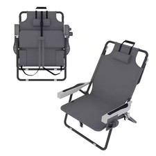Folding Portable Metal Backpack Beach Chair with Removable Pillow and 5-Position