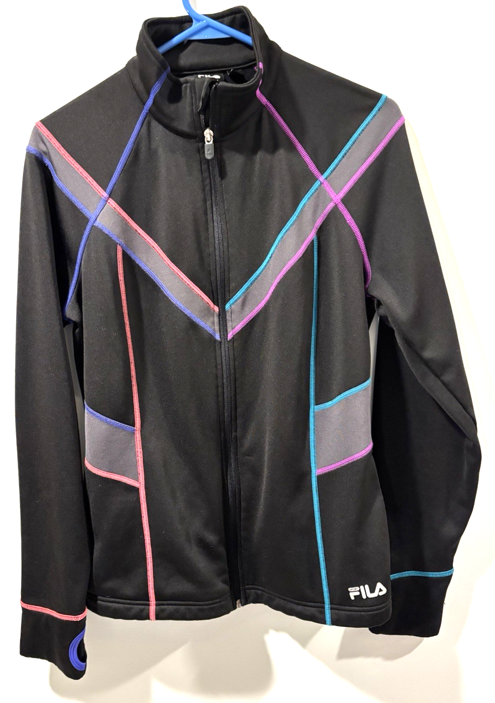 Giacca FILA Sport donna grande performance nera full zip cuciture accento fluo