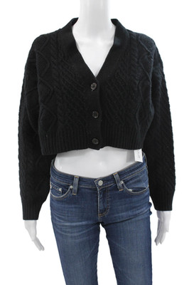 Sunday Best Women Cardigan Merino Wool Black V Neck Long Sleeve Size M