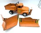 Vintage 1950's Tonka Toys Sate Hi-Way Dept Orange Dump Truck w/ 2 PLOWS
