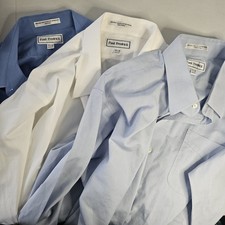 Paul Fredrick Mens Dress Shirts 17.5 35 Blue White 3 Pack Non Iron 2 Ply Cotton