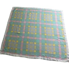 Unbranded Vintage Baby Blanket Acrylic Pastel Plaid Good Satin Trim 80s Retro