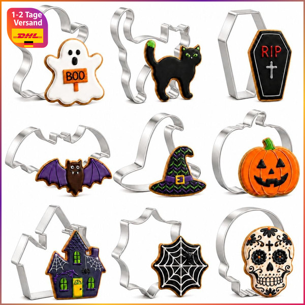 Ausstechformen Halloween 9 StüCk Edelstahl PläTzchen Ausstecher BackzubehöR-image