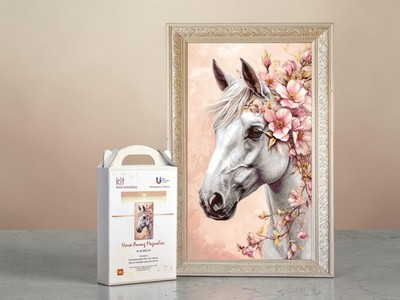Horse Among Magnolias Embroidery Kit, DIY Craft, Set Full, Hand Embroidery