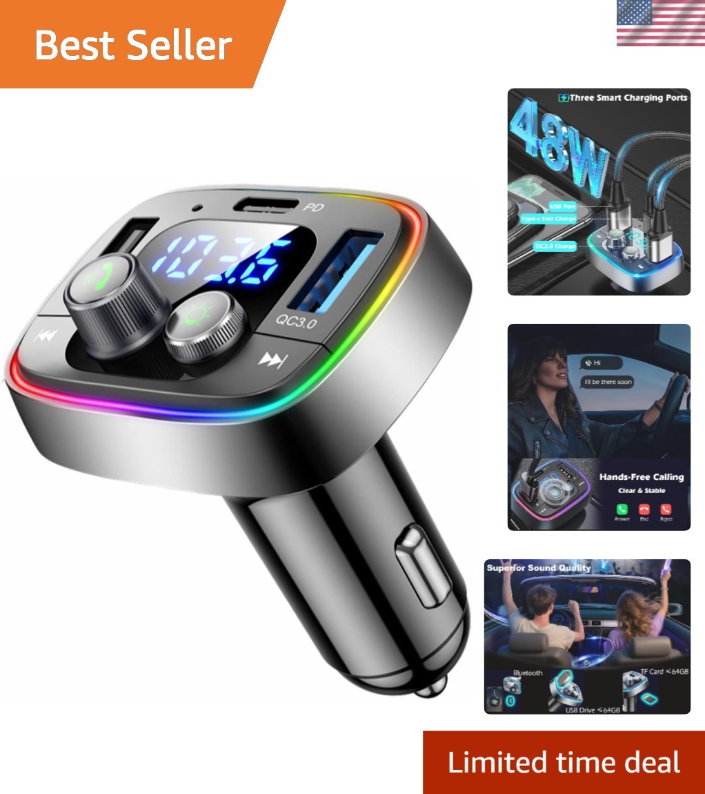 Bluetooth 5.4 Car Adapter: FM Transmitter & Hands-Free Calli