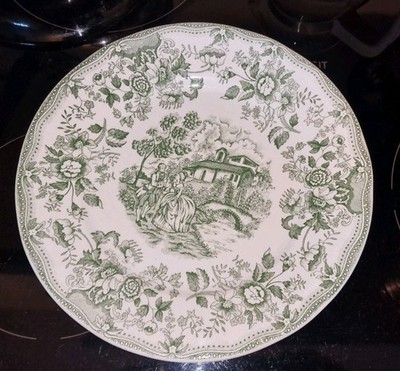 Vintage Teller im englischen Stil Weiß grünes Ironstone Geschirr Tafelgeschirr