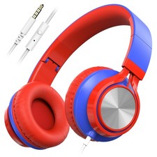 Red Blue Kids School Headphones Microphone 3.5mm Jack Audio Headset