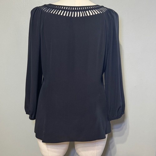 White House Black Market 100% Silk Top Blouse Shirt Braided Neckline Detail WHBM - Picture 3 of 7