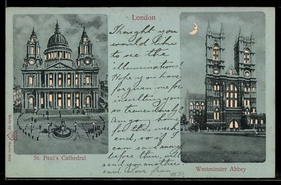 AK London, St. Paul´s Cathedral, Westminster Abbey, Halt gegen das Licht 1902 