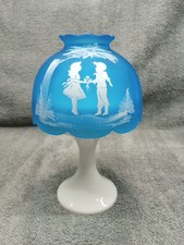 Westmoreland Satin Blue Glass Two Piece Mary Gregory Fairy Light Small Chip