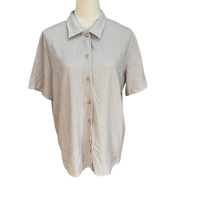 #ad Northern Reflections Tan Cream Checkered Short Sleeve Button up collar $15.00