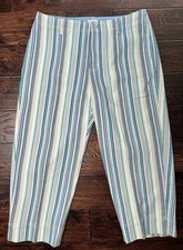VTG Liz Claiborne Michaela Women's Sz 12 White Blue Striped Straight Leg Pants