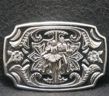 WL01136 AMAZING VINTAGE 1991 SQUARE DANCING OLD WEST SILVERTONE BELT BUCKLE