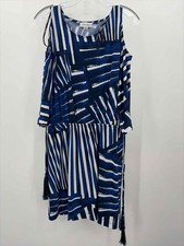 Calvin Klein Blue Size 12P Stripe Shift Knee Length Short Sleeve Dress