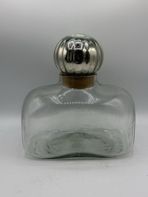 1980s Mexican Hand Blown Glass Decanter Mercury Glass Sphere Stopper 6 X 9 X 11
