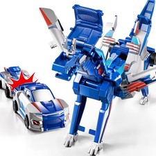 Collision Transforming Dinosaur Car Toy, 2 in 1 Magnet Cars Transform into Di...