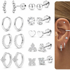 Labret Piercing Ear Ring Surgical Steel Stud Gemstone Flat Back Tragus Helix 20g