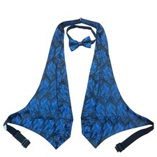 After Six Mens Vest and Bow Tie Set Black Blue Feather Pattern Wedding Formal