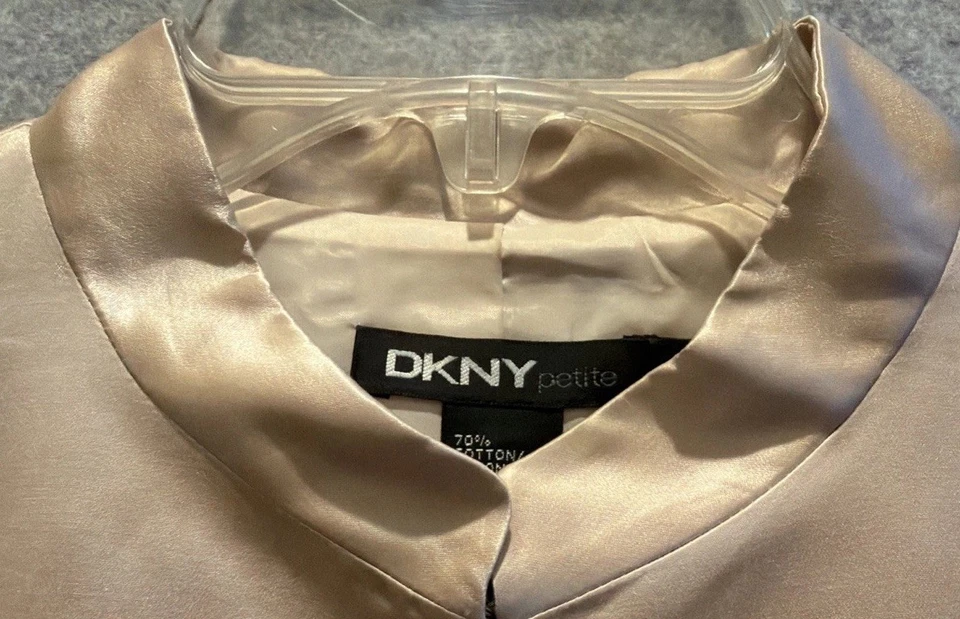 Traje Chaqueta DKNY Mujer Rosa Pastel Mezcla Seda Satinado Talla 12 P Vacaciones Oficina Foto 4 de 4