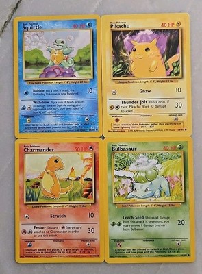 Pokemon Starters - Pikachu, Charmander , Squirtle and Bulbasaur Base Set 1999 LP