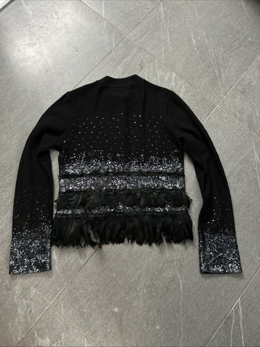 An Amazing Diane Von Furstenberg Black, Wool, Sequin And Feather Cardigan . - Picture 10 of 10