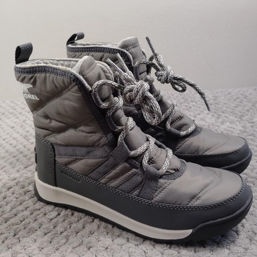 Sorel Boots Womens Size 6 Gray Waterproof Insulated Nylon Snow Ankle Winter