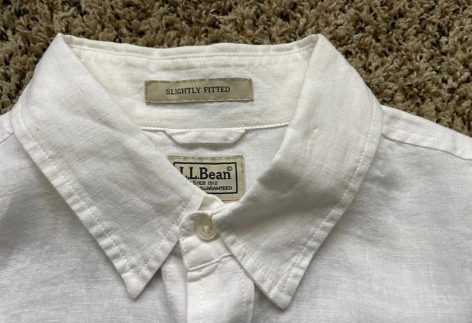 LL Bean Shirt Mens Large Tall White 100% Linen Button Down Short Sleeve NEW - Image 2 of 4