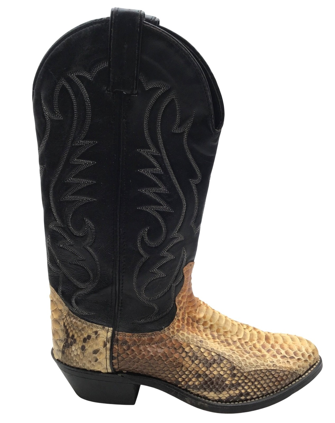 Laredo Men's 7D Black Leather & Python Print Cowb… - image 3