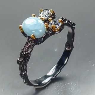 Handmade Natural Larimar Ring 925 Sterling Silver Size 7.75 /R479836