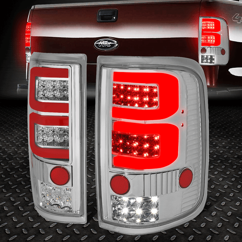 [DUAL LED C-SHAPE]FOR 04-08 FORD F150 LOBO TAIL LIGHT BRAKE REVERSE LAMPS CHROME - Picture 1 of 10