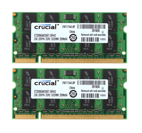 Crucial 4GB 2X2GB RAM 2RX8 PC2-5300S DDR2 667Mhz 200Pin Laptop Speicher SODIMM*