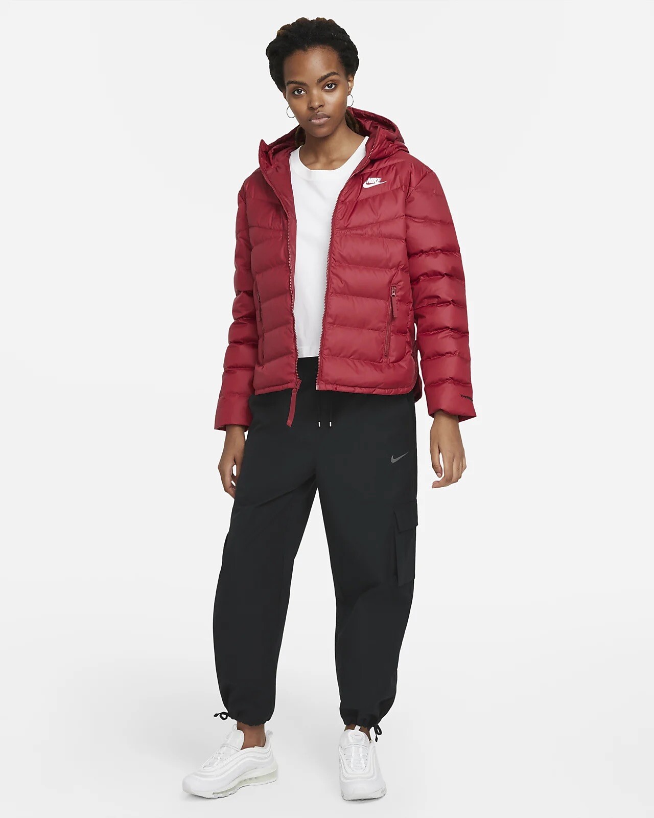Womens Nike Duck Down Fill Therma Fit Windrunner Repel Jacket Red UK Size Medium